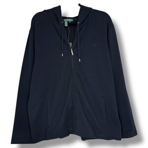 Lauren Ralph Lauren Navy Blue Zip Front Knit Full Zip Jacket Size 3X NWT